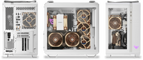 Side views of the Ultimate Gamer, shown with optional PCIe riser for vertical GPU mounting